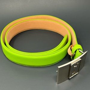 PGA Tour Belt Buckle Chrome Adult OSFA 3.3”x1.9” with Green Belt - Unused